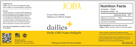Dailies+ CBD Water Soluble Nano Softgels (25 mg per softgel)